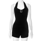 Sleek Hollow Out Halter Jumpsuit Short Romper