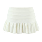 Y2K Women Roll Down Rib Knitted Hem Ruched Pleated Mini Skirt Elastic Waist Hips A-line Skirt