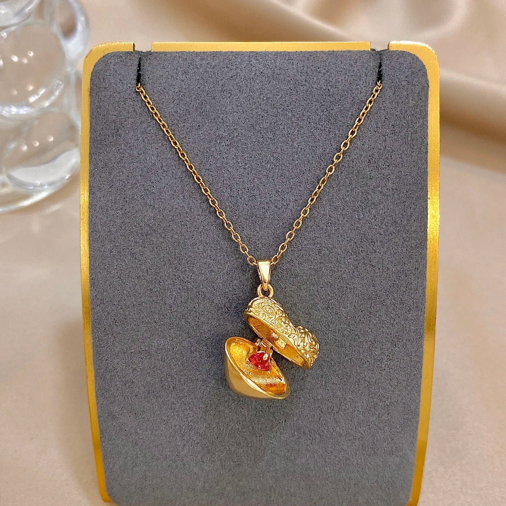 Openable Star And Heart Zircon Necklace In Stainless Steel Romantic Womens Jewelry