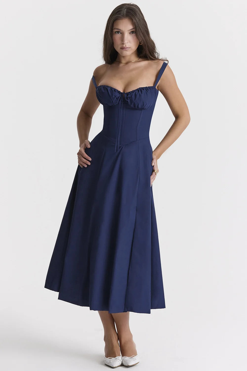 Spaghetti Strap Maxi Dress With Wrap Bow Lace Up Front Elegant Long Gown
