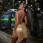 Sequin Backless Party Dress With Hanging Neck