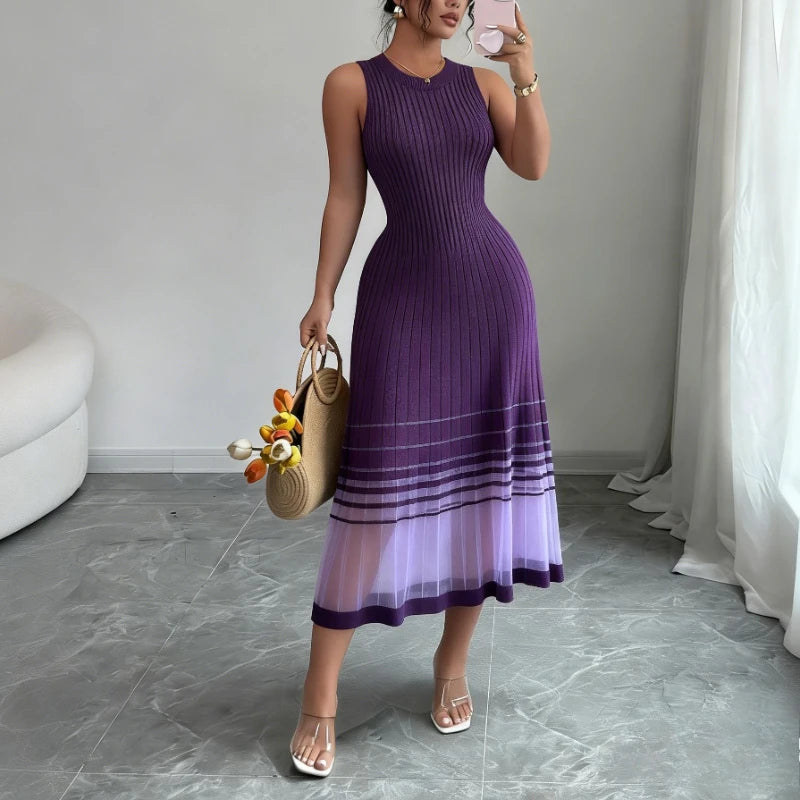 Ombre Mesh Knit Midi Dress With Sheer Hem For Summer Chic