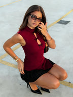 High Neck Hollow Out Bow Top