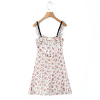 Floral Print Women Sexy Hollow Out Backless A-line Sling Mini Dress