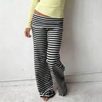Soft Wide Leg Trousers With Fold Over Waist Solid Color Casual Bottoms