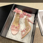 Glam Pink Satin Butterfly Strappy Heels