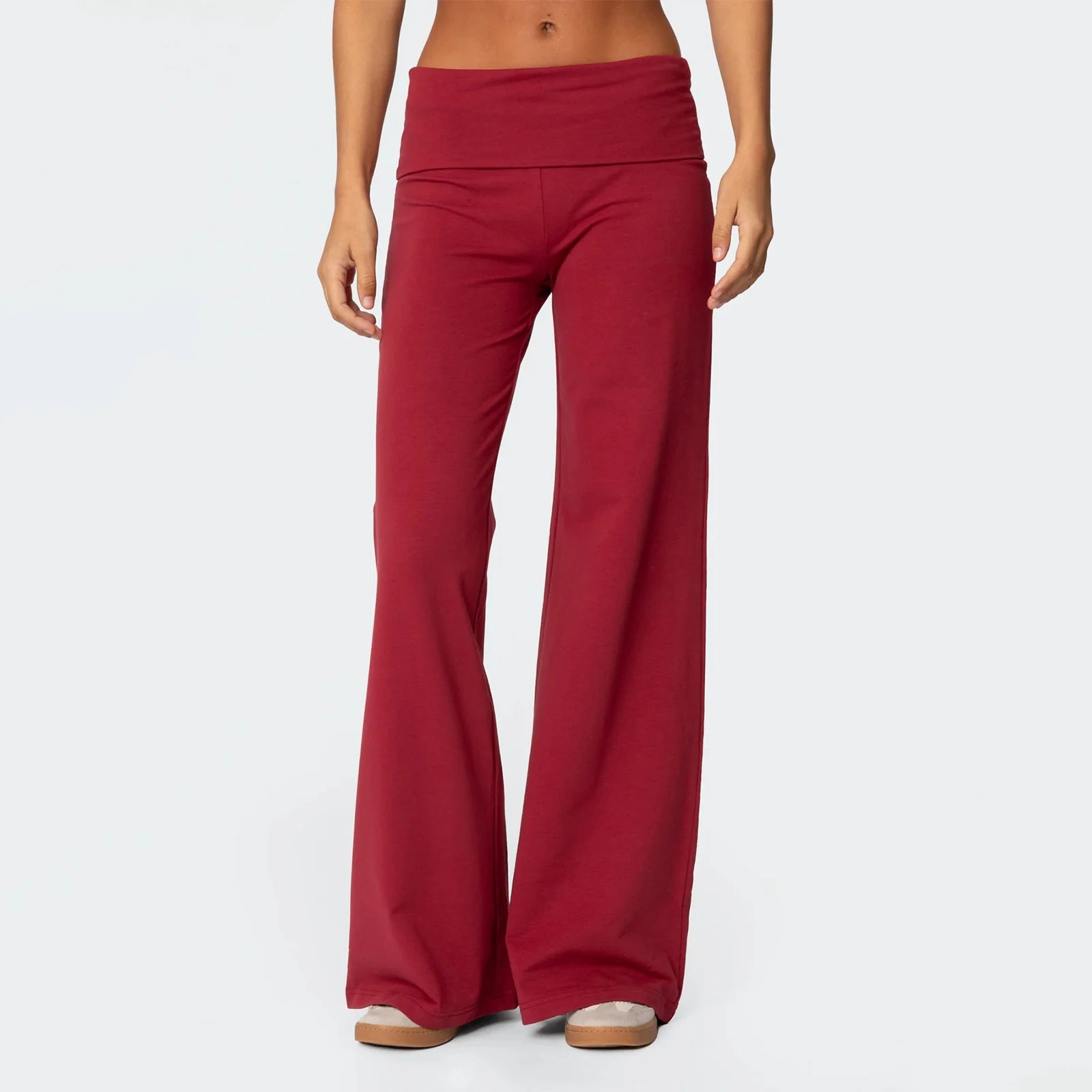 Casual Wide Leg Sweatpants Fold Over Waist Low Rise Flare Yoga Lounge