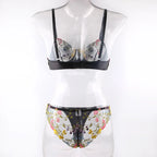 Countryside Embroidered Lingerie Set With Floral Patchwork Bra And Panty Details