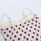 Sweet Spaghetti Strap Polka Dot Dresses Sexy Sleeveless Bowknot Ruched Mini