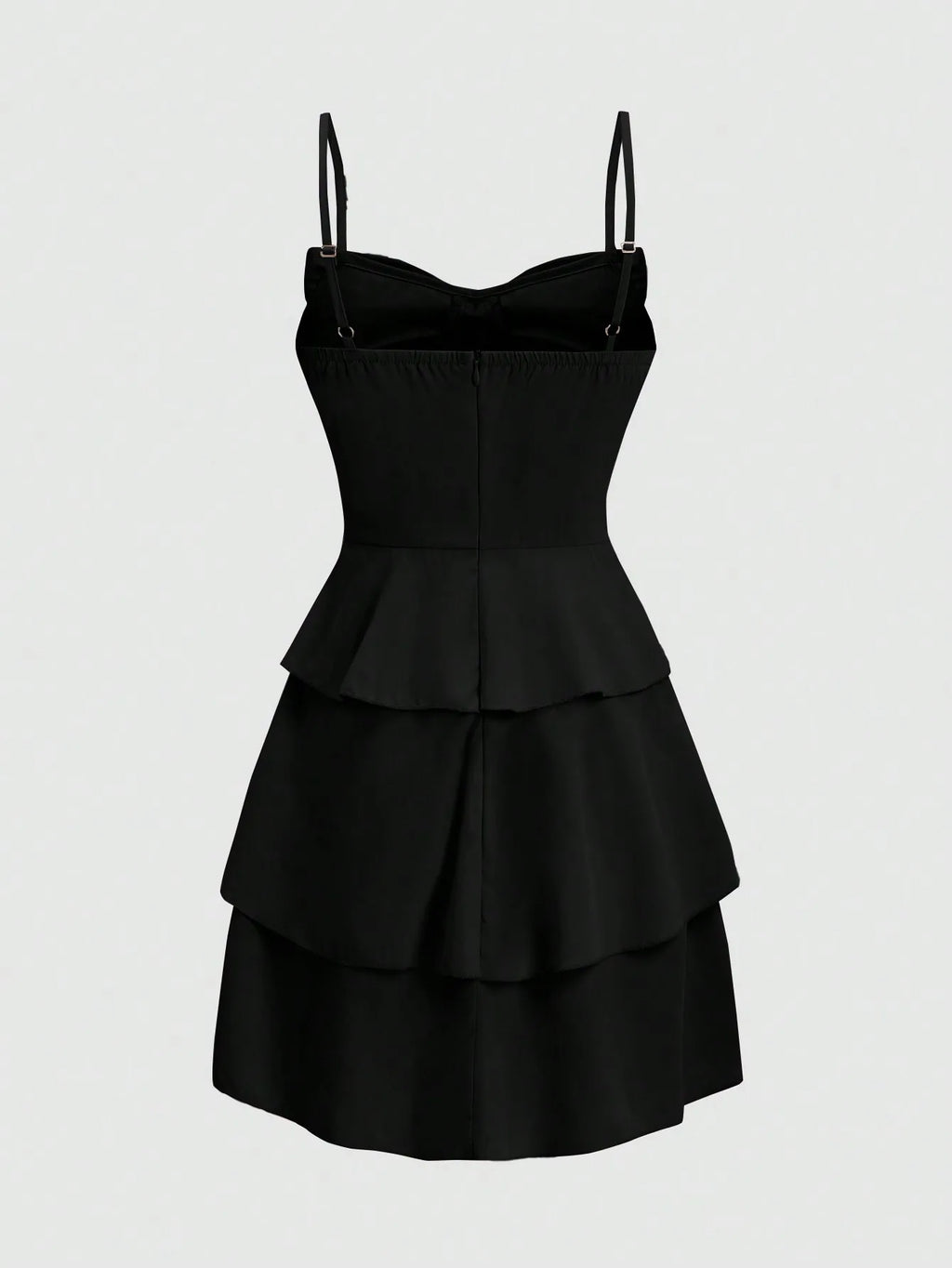 Chic Cinched-Waist Three-Layer Ruffle Bow Suspender Dress