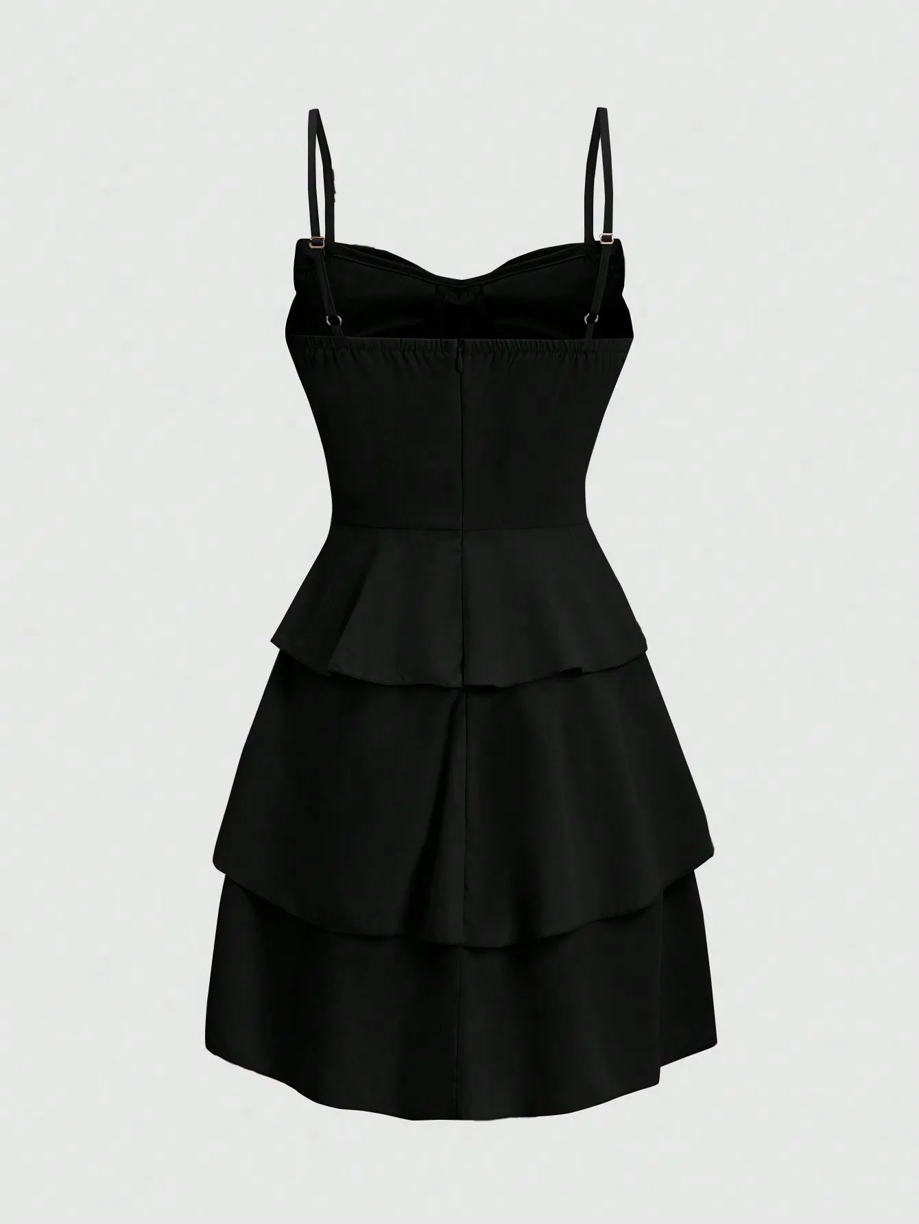 Chic Cinched-Waist Three-Layer Ruffle Bow Suspender Dress