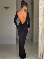 Elegant Backless Long Sleeve Maxi Dress With Bodycon Fit