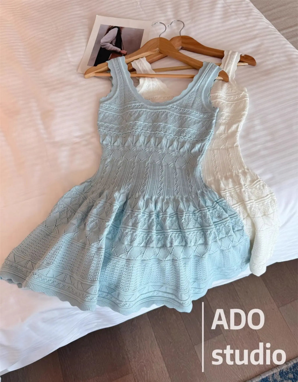 A Line Dress With Ruffled Knitted Vest For Women French Style