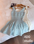 A Line Dress With Ruffled Knitted Vest For Women French Style