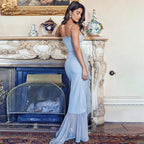 Banquet Ready Allure Ruched Lace Mesh Long Dress With Openwork Bodice And Asymmetrical Silhouette