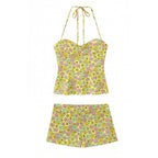 Floral Halter Backless Two Piece Set With Slim Vest And Mini Shorts For Summer