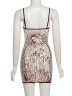 See Through Sling Dress Backless Mini For Women Flirty Cartoon Print