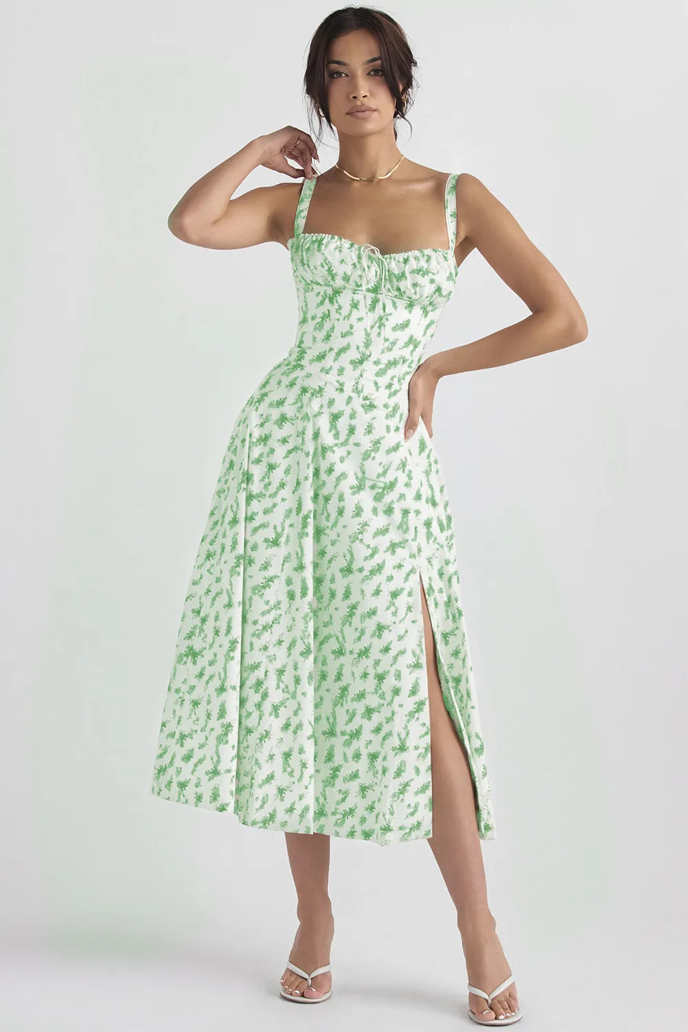 Spaghetti Strap Maxi Dress With Wrap Bow Lace Up Front Elegant Long Gown