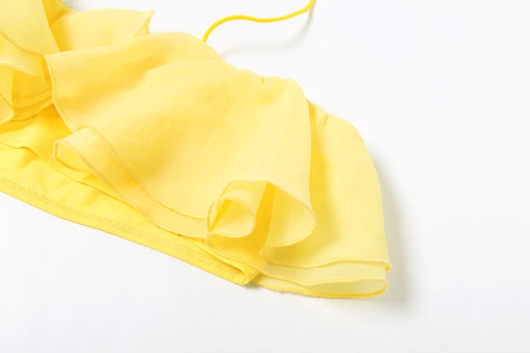 Elegant Y2K Sweet Style Ruched Tank Tops+Petal Sleeve Cover Women Lace-Up Halter