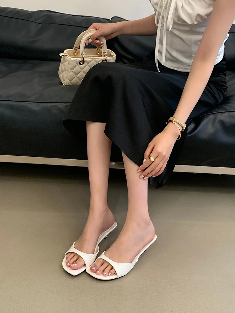Leather Gladiator Sandals With Square Toe Low Heel