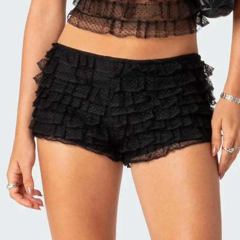 Fairycore Lace Trim Multilayer Shorts Kawaii