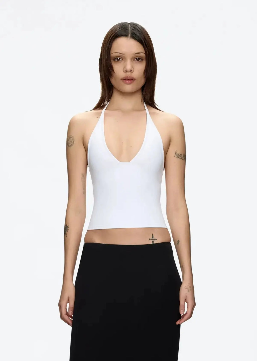 Lace Up Halter Tank And Suspender Long-sleeves Open Back Design For Chic Vibe