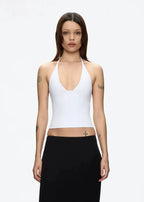 Lace Up Halter Tank And Suspender Long-sleeves Open Back Design For Chic Vibe
