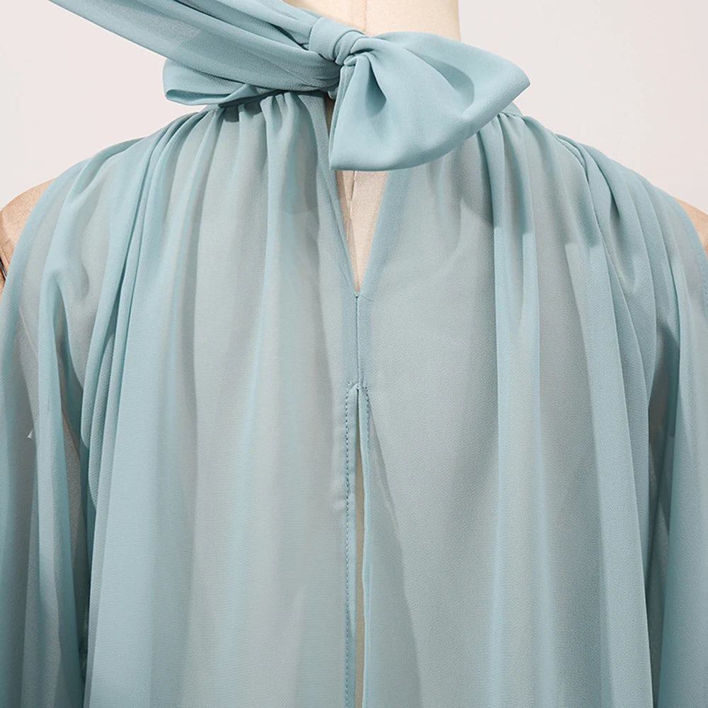 Off Shoulder Chiffon Blouse With Lightweight Fit Asymmetrical Hem And Bow Detail