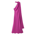 Elegant Silk Satin Halter Maxi Dress Backless Ribbon Tie Evening Gown