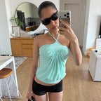 Cross Neck Backless Camisole With Waist Cinch And Pleated Detail