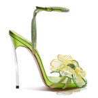Spirulina Colored Rhinestones Organza Flowers Sandals Wisteria Straps High Heels
