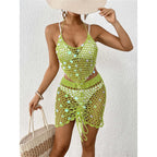 Hollow Out Skirt Crochet Knitted 2 Pieces Suits Cover Up