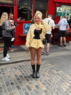 Yellow Polka Dot Pleated Set With Balloon Shorts And Cropped Top
