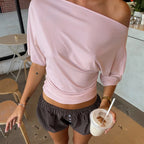One Shoulder Crop Top For Women Short Sleeve