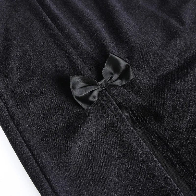 Punk High Waist Skirt With Bow Side Split Knee Length