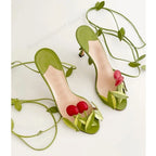 Cherry Charm Strappy Green Sandals