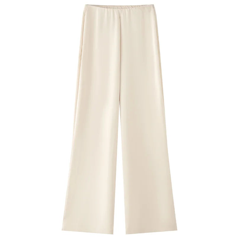 Elegant Satin Two Piece Set With Off Shoulder Top And High Waist Trousers