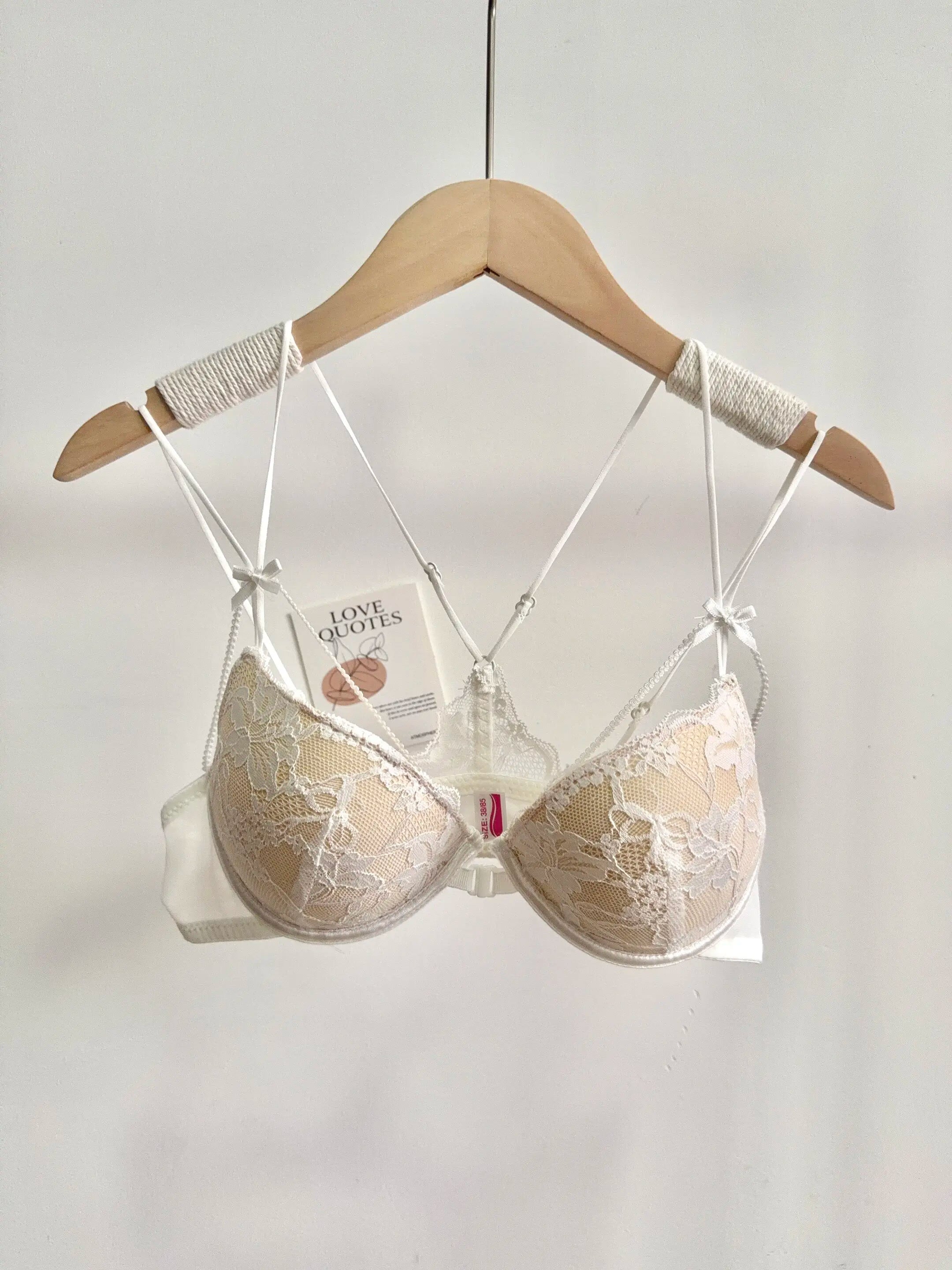 Lace Front Closure Lingerie Set For Women Wirefree Push Up Bra Delicate Straps Lightweight Comfort