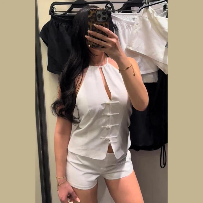 Halter Top And Shorts Set With Backless