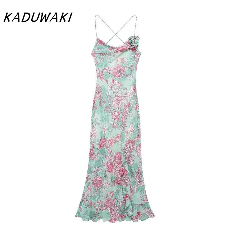 Fairy Garden Coquette Style Floral Print Dress For Women Knee Length