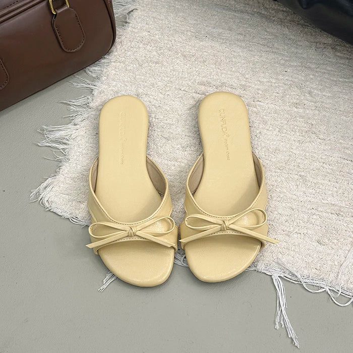 Butterfly Knot Open Toe Slides For Women Non Slip Flats