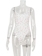 Printed Bodysuit Sleeveless V Neck Romper See Through Top