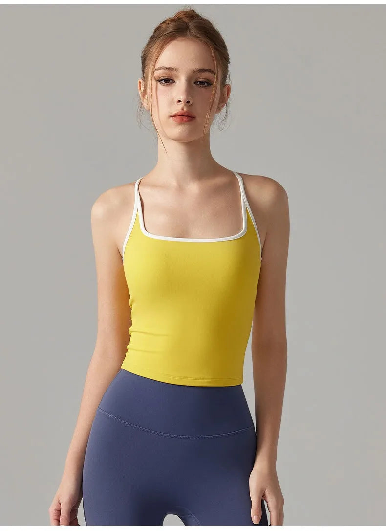 Colorful Yoga Vest With Fixed Chest Pads Women Gym Sleeveless Tank Top For Fitness And Running