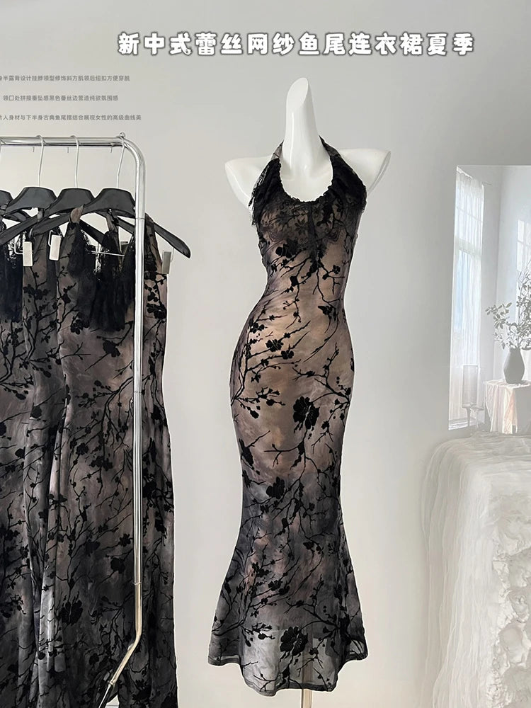 Black Gothic Lace Evening Dress With Off Shoulder Silhouette Vintage Inspired Elegant Gown