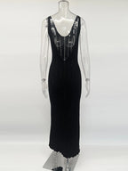 Backless Knit Maxi Dress With V Neck Sleeveles Long Gown