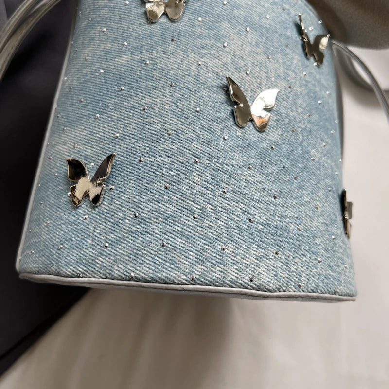 Sweet Butterfly Denim Mini Crossbody Bag
