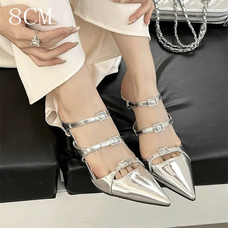 Sparkle Rhinestone Patent Leather Sandal With Thin Strap