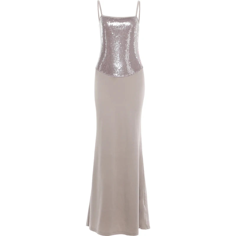 Patchwork Sequin Sling Dress Glamour Backless Bodycon Evening Gown
