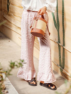 Fashion Women’s Y2k Plaid Wide Leg Pants Gingham Ruffled Hem Elastic Waistband Loose Casual Trousers