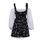 Floral Patchwork Mini Dress With Off Shoulder Square Collar Two Piece Look A Line